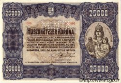25000 Korona Spécimen HUNGARY  1922 P.069s UNC-