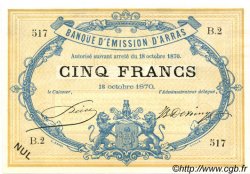 5 Francs Non émis FRANCE regionalism and various Arras 1870 BPM.082.01 UNC