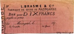 10 Francs Non émis FRANCE regionalism and various Mazingarbe 1870 JER.62.20C VF+