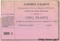 5 Francs Non émis FRANCE regionalism and various Elbeuf 1870 JER.76.09C XF
