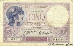 5 Francs FEMME CASQUÉE FRANCE  1923 F.03.07 TB
