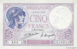 5 Francs FEMME CASQUÉE FRANCIA  1924 F.03.08 MBC+ a EBC