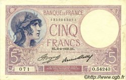5 Francs FEMME CASQUÉE FRANKREICH  1933 F.03.17 fVZ