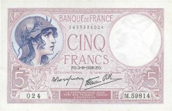 5 Francs FEMME CASQUÉE modifié FRANCIA  1939 F.04.04 q.AU