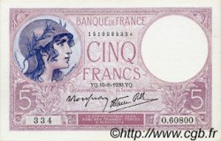 5 Francs FEMME CASQUÉE modifié FRANCE  1939 F.04.05 XF+