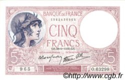 5 Francs FEMME CASQUÉE modifié FRANKREICH  1939 F.04.10 fST