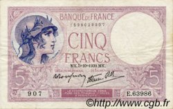 5 Francs FEMME CASQUÉE modifié FRANCIA  1939 F.04.11 BB