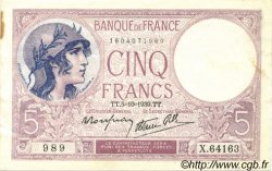 5 Francs FEMME CASQUÉE modifié FRANCIA  1939 F.04.11 MBC