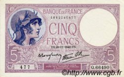 5 Francs FEMME CASQUÉE modifié  FRANCE  1940 F.04.15