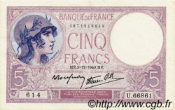 5 Francs FEMME CASQUÉE modifié FRANKREICH  1940 F.04.16 VZ+