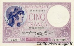 5 Francs FEMME CASQUÉE modifié FRANCE  1940 F.04.17 pr.SPL