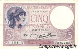 5 Francs FEMME CASQUÉE modifié FRANKREICH  1940 F.04.18 SS