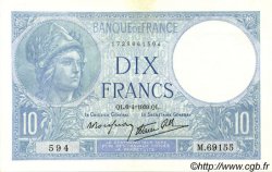 10 Francs MINERVE modifié FRANCIA  1939 F.07.02 q.FDC