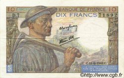 10 Francs MINEUR FRANKREICH  1942 F.08.03 VZ
