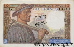 10 Francs MINEUR FRANCE  1942 F.08.05 XF-