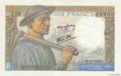 10 Francs MINEUR FRANCE  1942 F.08.06 XF+