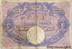 50 Francs BLEU ET ROSE  FRANCE  1911 F.14.24