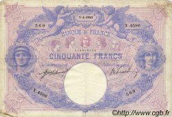50 Francs BLEU ET ROSE FRANCIA  1913 F.14.26 BC a MBC