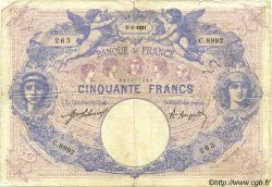50 Francs BLEU ET ROSE FRANCIA  1921 F.14.34 MB
