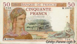 50 Francs CÉRÈS modifié FRANKREICH  1939 F.18.31 SS