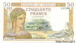 50 Francs CÉRÈS modifié FRANKREICH  1939 F.18.32 SS