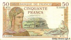 50 Francs CÉRÈS modifié FRANCE  1939 F.18.34 VF+
