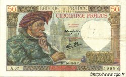 50 Francs JACQUES CŒUR FRANCE  1941 F.19.08 VF+