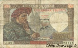 50 Francs JACQUES CŒUR FRANKREICH  1941 F.19.14 SGE to S
