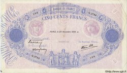 500 Francs BLEU ET ROSE modifié FRANCIA  1939 F.31.49 MBC