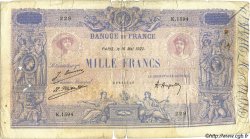 1000 Francs BLEU ET ROSE FRANCIA  1922 F.36.38 q.B
