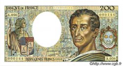 200 Francs MONTESQUIEU Petit numéro FRANKREICH  1988 F.70.08 ST