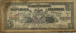5 Pesos COLOMBIA  1899 P.254 VG