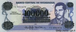 100000 Cordobas sur 100 Cordobas NICARAGUA  1989 P.159 FDC