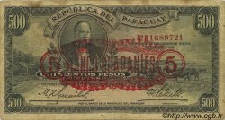 5 Guaranies sur 500 Pesos PARAGUAY  1943 P.174 BC