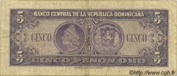 5 Pesos Oro RÉPUBLIQUE DOMINICAINE  1962 P.092a TB