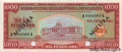 1000 Pesos Oro Spécimen RÉPUBLIQUE DOMINICAINE  1964 P.106s2 NEUF