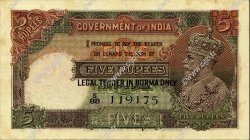 5 Rupees BURMA (SEE MYANMAR)  1937 P.01b XF