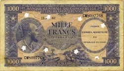 1000 Francs Annulé REPúBLICA DEMOCRáTICA DEL CONGO  1962 P.002a BC