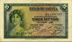 5 Pesetas ESPAÑA  1935 P.085a EBC