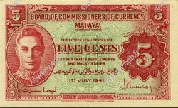 5 Cents MALAYA  1941 P.07b pr.SPL