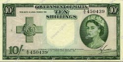 10 Shillings MALTE  1954 P.23a XF+
