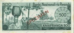 500 Francs Spécimen RWANDA  1964 P.09s1 SPL