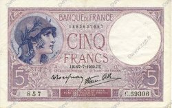 5 Francs FEMME CASQUÉE modifié FRANKREICH  1939 F.04.03 VZ+