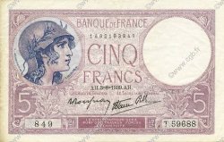 5 Francs FEMME CASQUÉE modifié FRANKREICH  1939 F.04.04 VZ