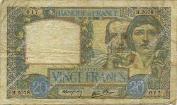 20 Francs TRAVAIL ET SCIENCE FRANCE  1940 F.12.10 VG