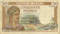 50 Francs CÉRÈS modifié FRANCE  1939 F.18.19 F+