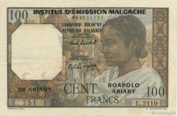 100 Francs - 20 Ariary MADAGASKAR  1961 P.052 VZ