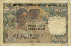 1000 Francs - 500 Ariary MADAGASCAR  1961 P.054 BC+