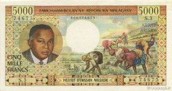 5000 Francs - 1000 Ariary MADAGASCAR  1966 P.060a AU