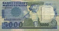 5000 Francs - 1000 Ariary MADAGASCAR  1988 P.073b F+